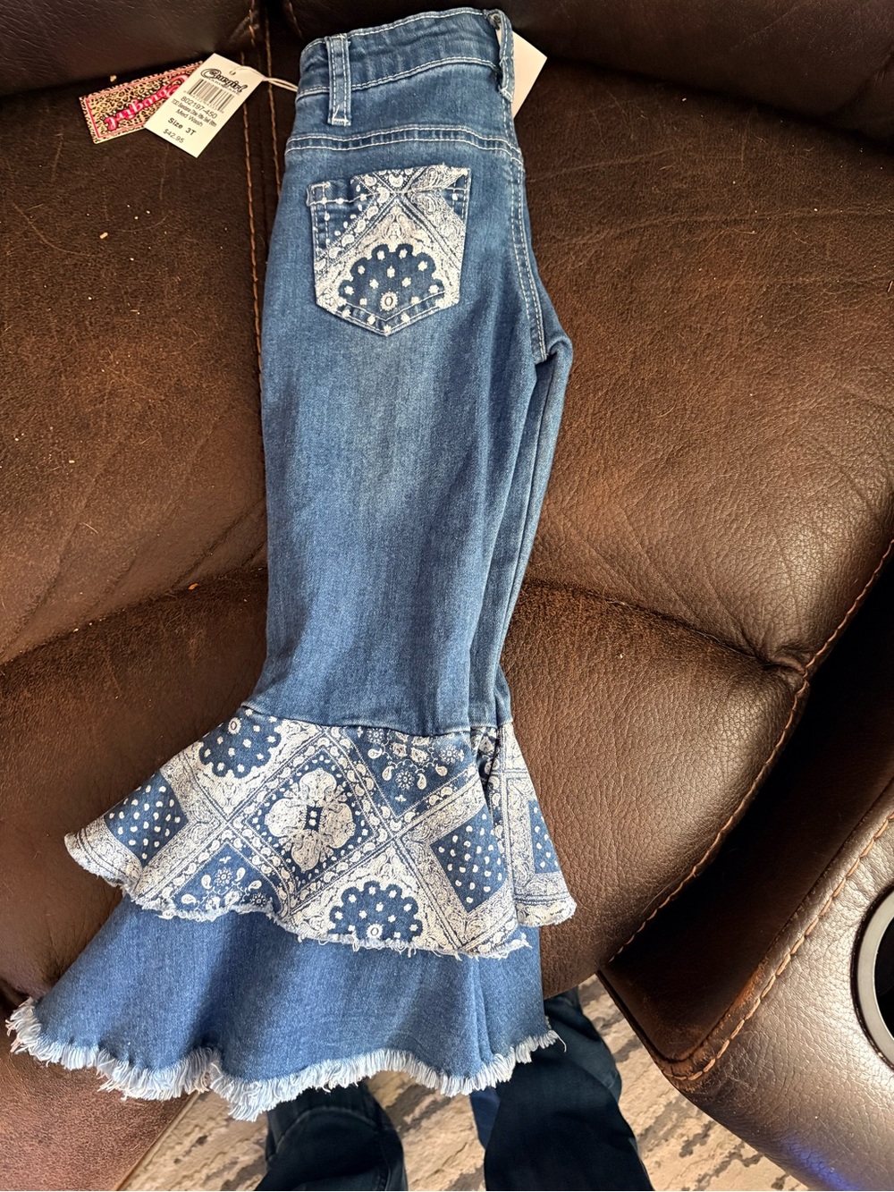 Girls' Blue Denim Ruffle Jeans with Bandana Detail